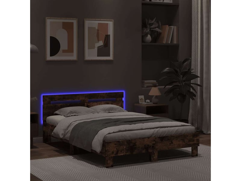  Lit double- lit adulte -  cadre de lit avec led sans matelas chêne fumé 120x190 cm  - Conforama C