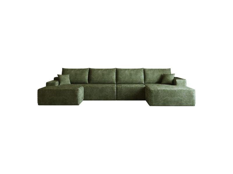  Canapé d'angle  modulaire ,5 places, avec méridienne en l, assise profonde ,340 × 175 ×83cm, vert  - Conforama A