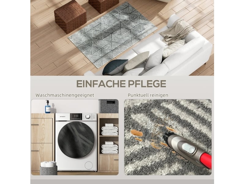  Tapis de salon 150 x 80 cm gris foncé en polypropylène, lavable en machine, motif géométrique moderne  - Conforama D