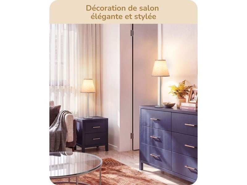  Lampe de chevet led lot de 2 2700k abat-jour lin beige e27 4w 370618_AACUS31389_6_DROPFR - Conforama E