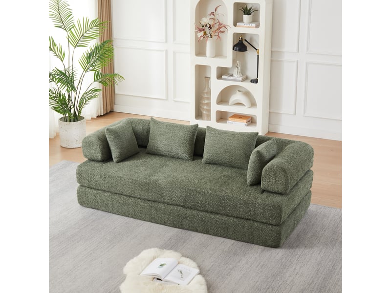  Canapé convertible 2 places 4 en 1 modulable, dossier réglable, sans montage, base antidérapante, 4 coussins, mousse haute élasticité, chenille kaki  - Conforama B