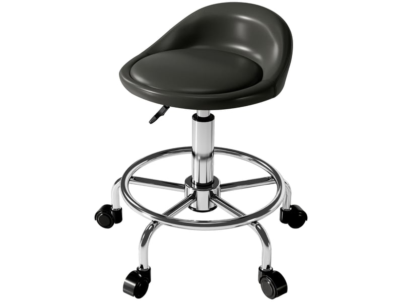 Tabouret de bureau à roulettes,59-75 cm,avec dossier,cuir reconstitué,noir  - Conforama A