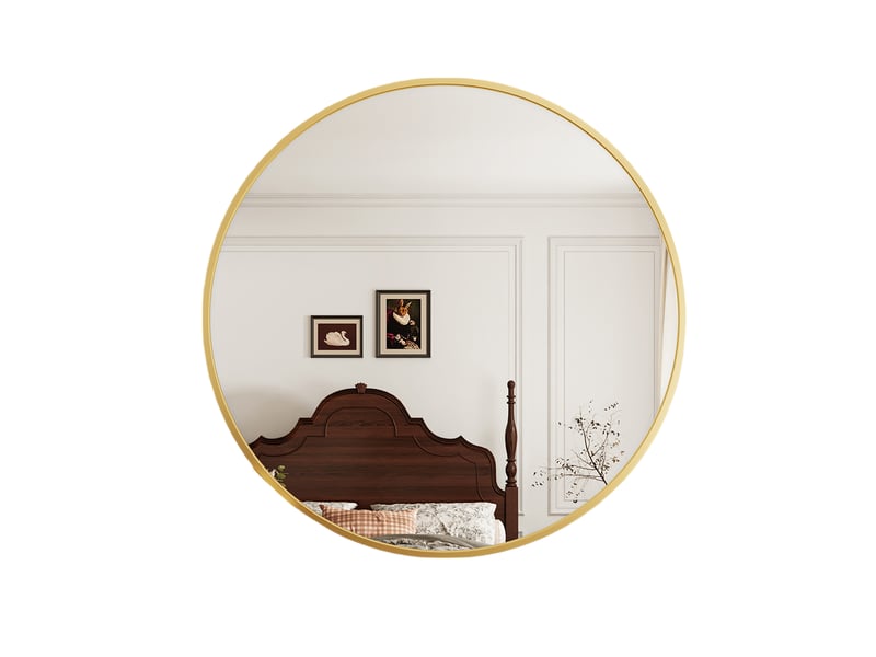  Miroir mural rond 75 cm doré,verre trempé,miroir mural haute définition,cadre métal et crochet,pour chambre,entrée,salle de bain  - Conforama A