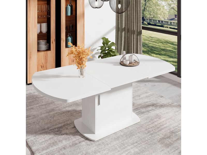  Table à manger ovale extensible, blanc, 140200 × 80 × 75 cm, avec rangement, gain de place, poignée argentée  - Conforama B