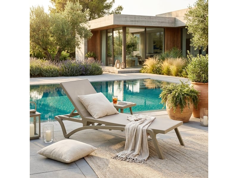  Bain de soleil empilable de jardin et piscine pantelleria - gris tourterelle  - Conforama B