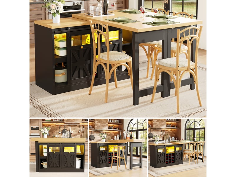  Meuble de cuisine muvano, table à manger extensible avec buffet noir, 120 à 197 cm  - Conforama B