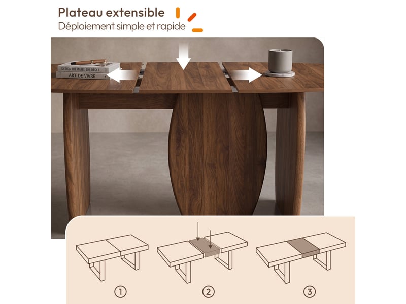  Table à manger extensible japandi ovale marilou 6-10 personnes 3 pieds noyer 160-200 cm  - Conforama C