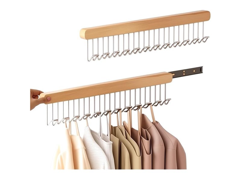  Cintres coulissants escamotables pour placards - 12 boucles pour ceintures, cravates, gilets, foulards et bijoux - extension de rail latérale gauche pour armoires, placards et penderies.  - Conforama A