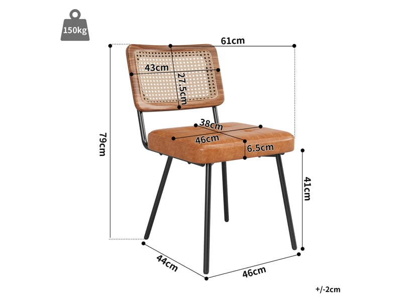 Lot de 6 chaises de salle à manger 61 x 46 x 79 cm – marron – dossier en rotin pe, pieds réglables - Conforama C