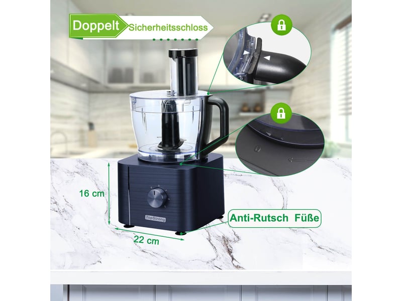  Robot de cuisine multifonction 1100 w avec bol 3,2 l et récipient 1,5 l, 3 vitesses, fonction pulse et accessoires  - Conforama C