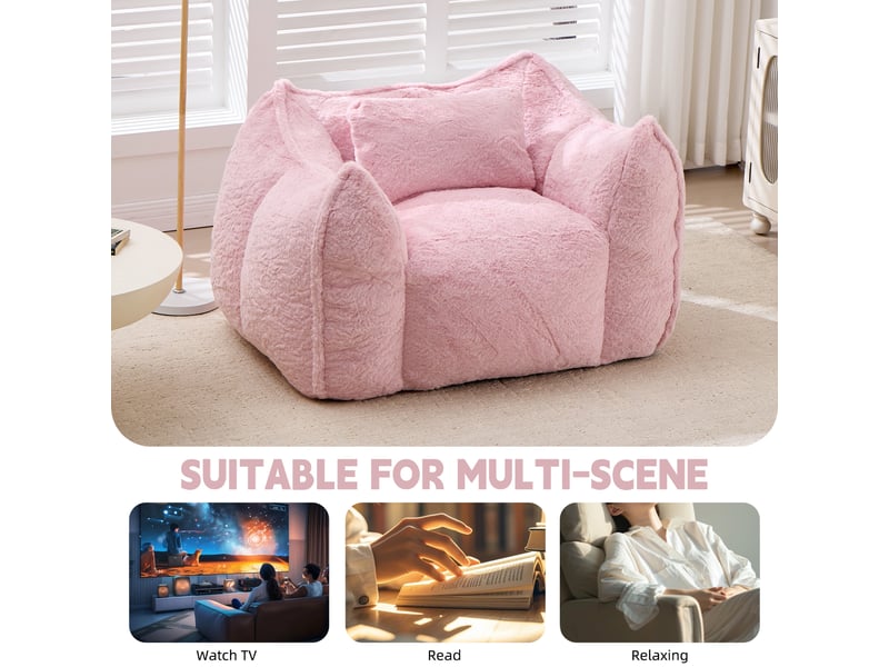  Pouf fauteuil en tissu,fausse fourrure, rose  - Conforama D
