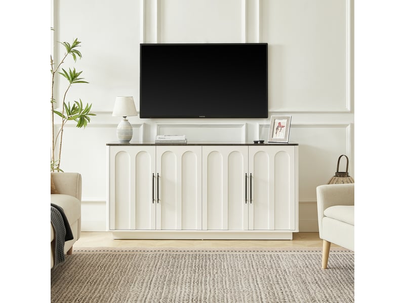  Buffet 4 portes à fermeture douce avec rangement pour salon en mdf 160×40×80 cm blanc et noir  - Conforama B