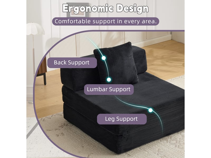 Canapé convertible, canapé-lit, 1 place, en velours tricoté, noir, pour salon, mobilier pour espace de vie, chambre - Conforama W