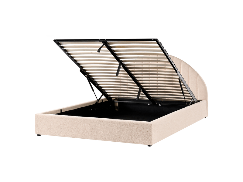  Lit ottoman chadenet bouclé beige clair 160 x 200 cm  - Conforama D