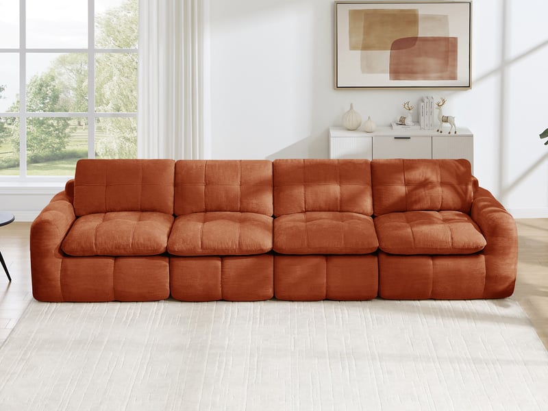  Canapé droit modulable 4 places en chenille orange, 334 cm  - Conforama B