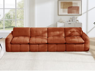 Canapé droit modulable 4 places en chenille orange, 334 cm