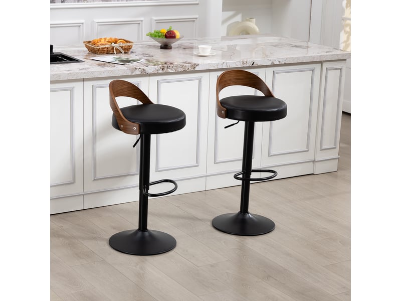  Tabourets de bar lot de 2 pivotants 360° et réglables en hauteur - lpospi - dossier ergonomique, base métal, pu noir  - Conforama B
