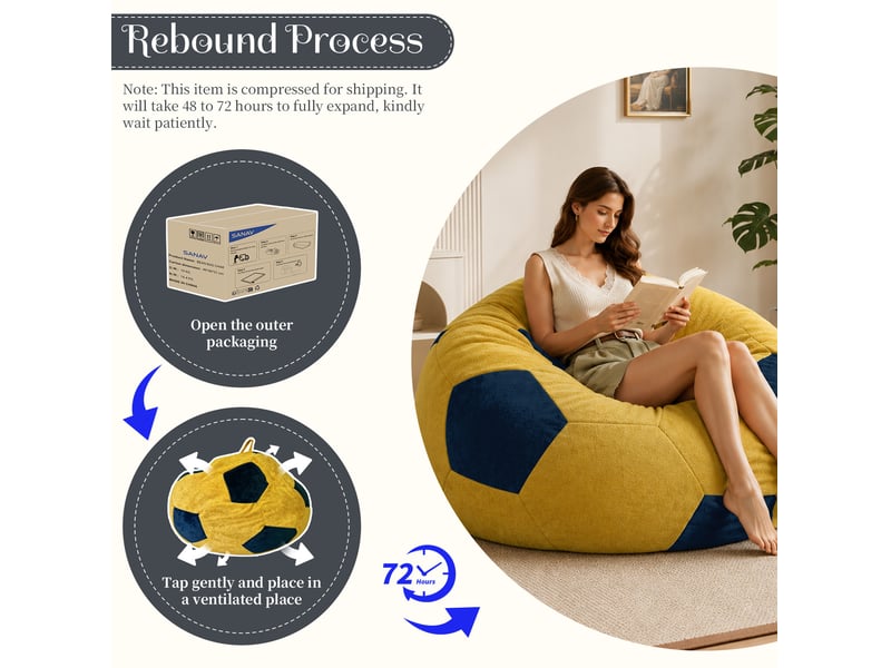  Pouf ballon de football tcqpz grand format 130 x 90 cm en flanelle bleu et jaune  - Conforama D