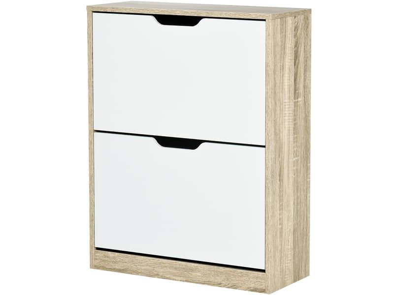  Meuble à chaussures design bicolore effet bois clair blanc 2 portes  - Conforama E
