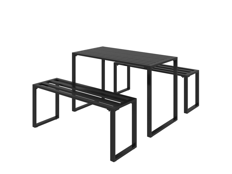  Ensemble de mobilier de jardin pour 4 personnes, 1 table et 2 bancs, métal, noir  - Conforama B