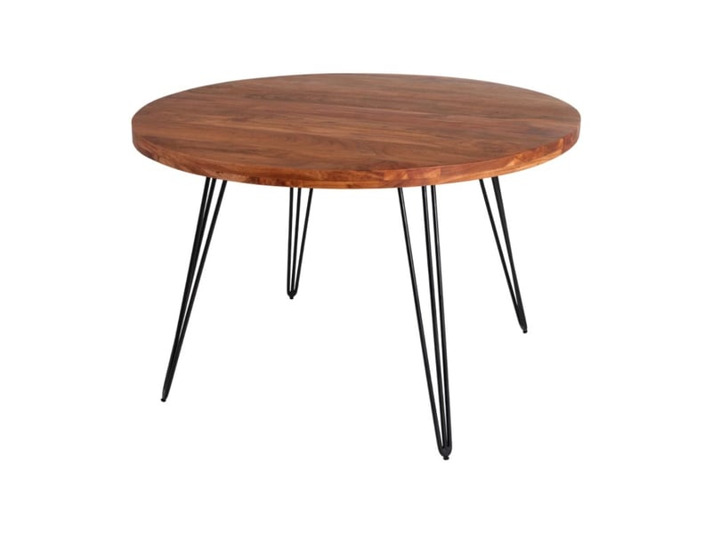  Table de salle à manger silva – bois massif d'acacia et métal noir – 120 cm – plateau épais 45 mm – style industriel  - Conforama A