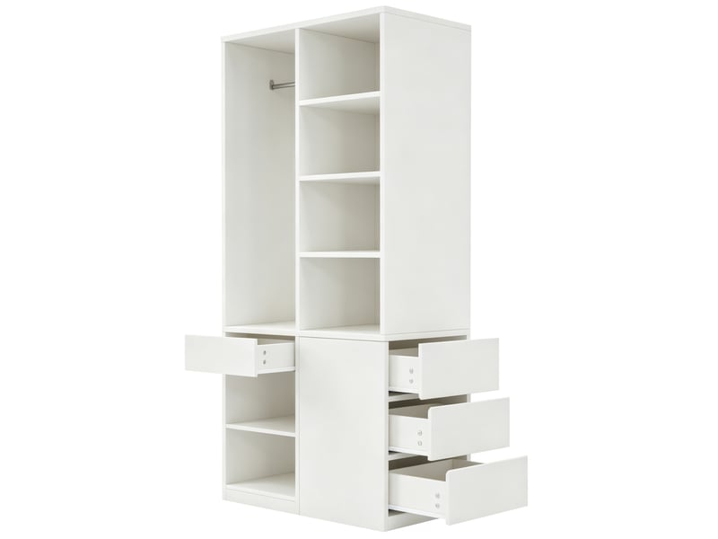  Armoire de rangement 70x50x170 cm, penderie métal, tiroirs, compartiments ouverts, grand rangement, mdf, blanc  - Conforama A
