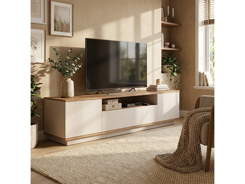  Meuble tv moderne veramont avec portes et compartiments de rangement - beige  - Conforama B