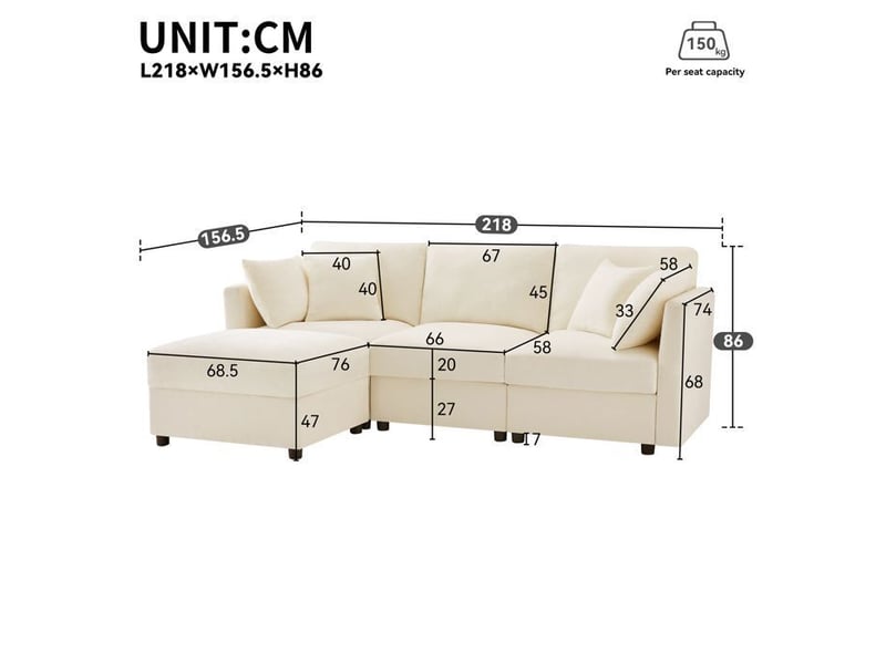  Canapé d'angle - convertible - beige - tissu chenille - 3 places - accoudoirs réglables beige - Conforama E