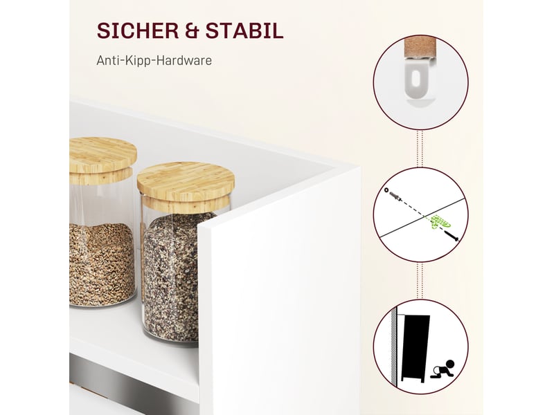  Table de salle à manger pliante avec rangement intégré, fonction anti-basculement, pour petite cuisine, blanc  - Conforama D