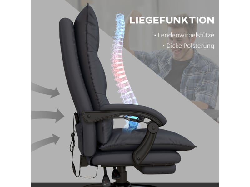 Chaise de bureau massante réglable en hauteur avec repose-pieds, gris foncé, bureau et télétravail - Conforama E