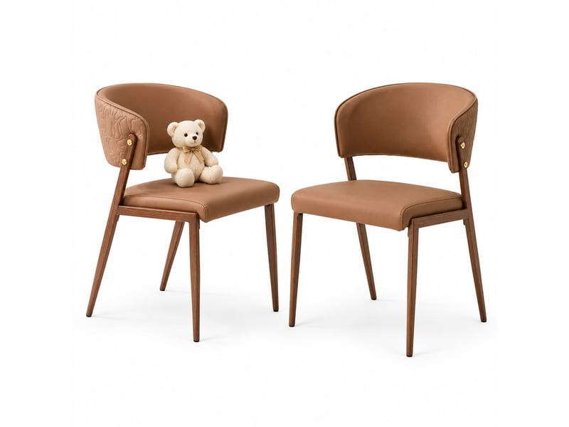 Chaises de salle à manger lot de 2 à dossier ergonomique  - pieds métal, pu marron, 47 × 51 × 78 cm  - Conforama A