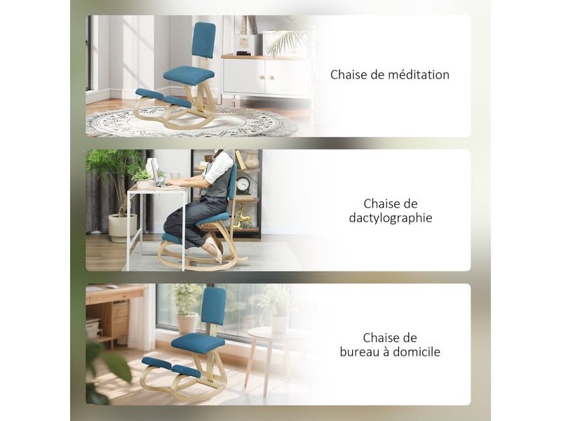  Chaise à genoux ergonomique avec dossier, correcteur de posture 51x84x93cm bleu foncé, siège assis genoux à bascule  - Conforama W