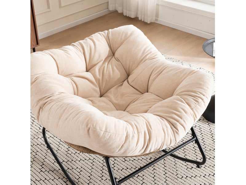  Fauteuil à bascule en chenille beige avec structure métallique  - Conforama D