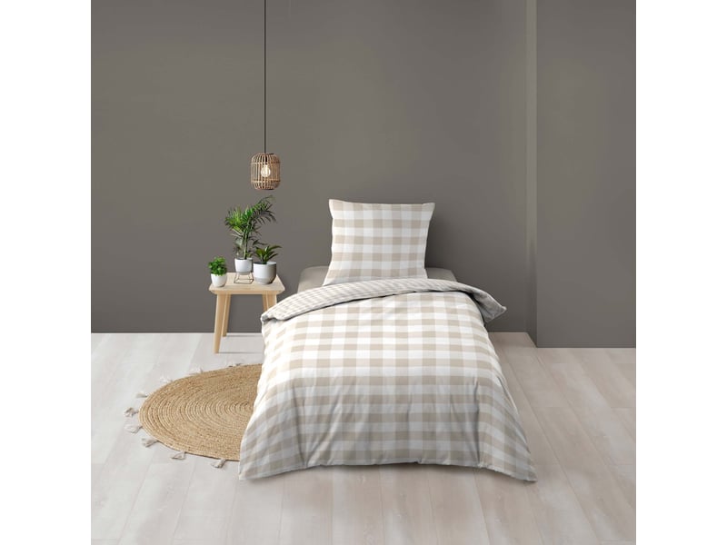  Parure de lit 2 pièces 100 % coton imprimé à carreaux housse + taie 140x200 cm  - Conforama A