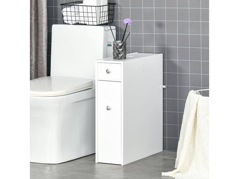 Meuble de salle de bain étroit avec 2 tiroirs et un compartiment supérieur avec couvercle pour lavabo, 17 x 48 x 58 cm, blanc - Conforama D