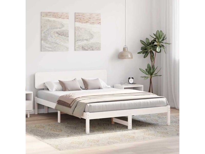 Lit double- lit adulte - cadre de lit avec tête de lit blanc 160 x 200 cm pin massif - Conforama B