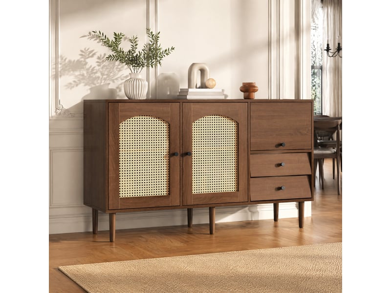  Buffet bas style campagne avec portes en rotin – 130 x 40 x 75,5 cm – bois  - Conforama C