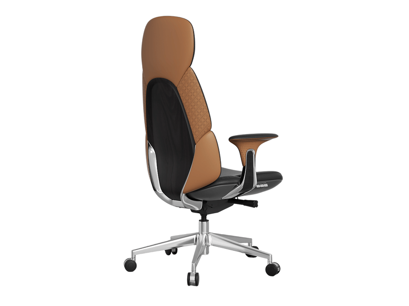  Fauteuil de bureau en cuir noir et marron, mécanisme à trois leviers inclinable jusqu'à 135°, assise coulissante  - Conforama A