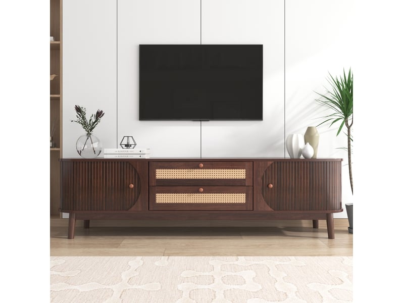  Meuble tv modenvie en mdf avec portes et tiroirs en rotin 170 x 39,5 x 46 cm naturel  - Conforama B