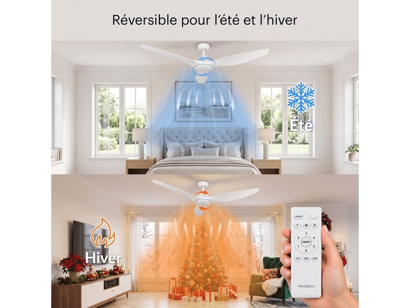  Radiola - brasseo 132 - blanc - brasseur d'air plafond - 6 vitesses - mode été et hiver - télécommande  - Conforama D