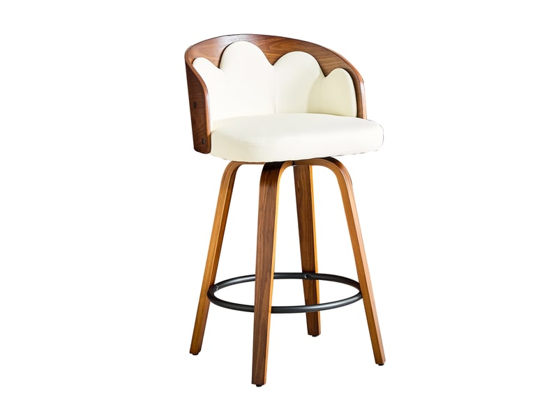  Lot de 2 tabourets de bar,46,5x41,5x89 cm,avec repose-pieds,bois cintré et pu,blanc  - Conforama D