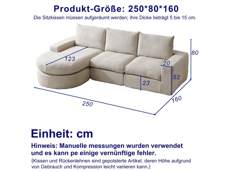  Canapé modulable modenvie en chenille beige 3 places avec méridienne réversible en l 250 x 160 x 80 cm  - Conforama C
