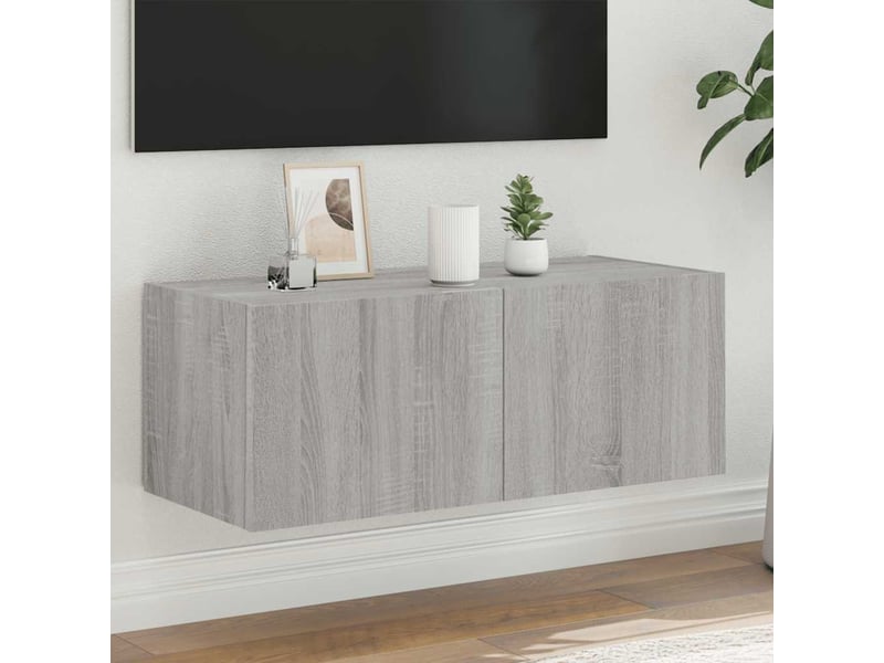  Meuble tv - banc tv - meuble de rangement mural avec lumières led sonoma gris 80x35x31 cm  - Conforama B