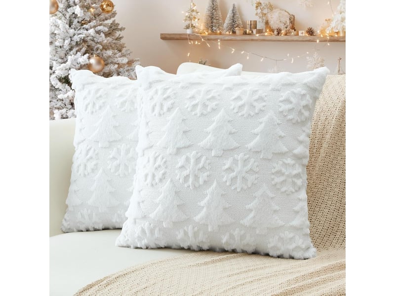  Lot de 2 housses de coussin 45x45cm, coton-polyester – fermeture éclair, pour canapé, lit et chaise-blanc  - Conforama E
