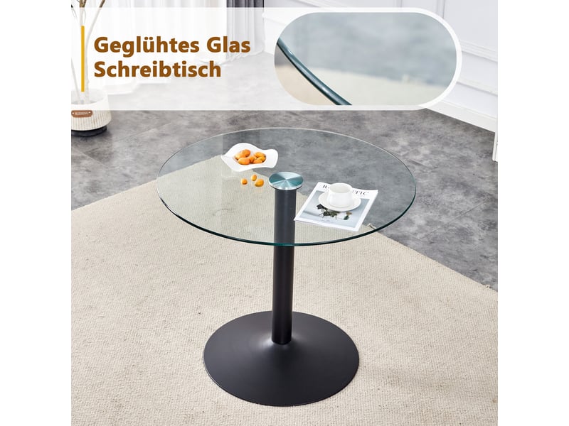  Table de bar ronde 85 cm avec plateau en verre trempé - lpospi - base métallique stable, noir transparent 85 × 76 cm  - Conforama E