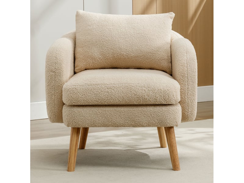  Fauteuil 1 place 71x72x71 cm tissu bouclette bois beige  - Conforama C