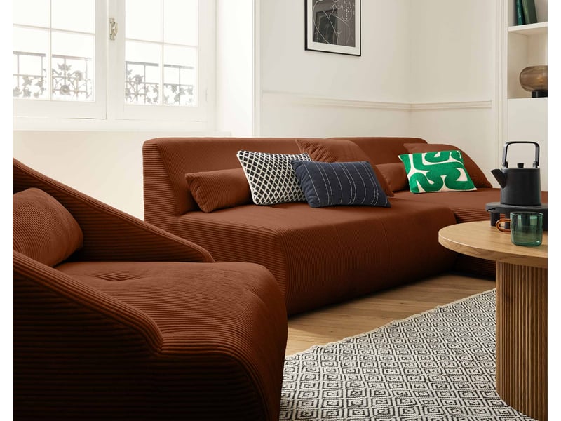  Onyx - canapé modulable d'angle réversible 4 places - en velours côtelé - lisa design - terracotta ONYX - Conforama E