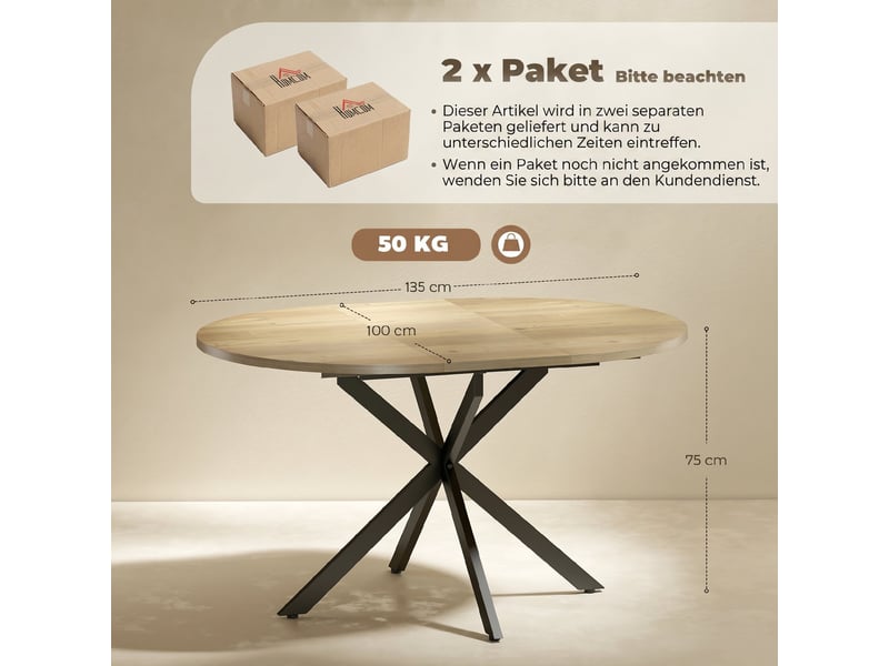  Table à manger extensible 4 à 6 personnes mdf et acier coloris naturel 135 x 100 x 75 cm  - Conforama C