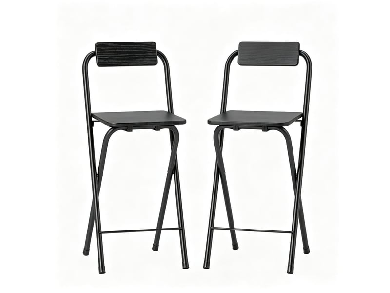 Lot de 2 tabourets de bar pliants 37 x 45 x 87 cm – noir – dossier et repose-pieds en acier  - Conforama A