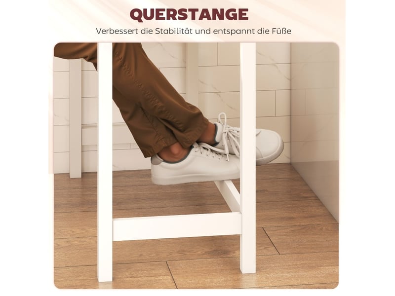  Table de bar pour 2 personnes avec plateau rectangulaire en bois d'hévéa, chêne naturel et blanc, 108 × 48 × 91 cm  - Conforama D